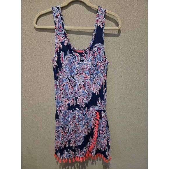 Lilly Pulitzer Women's Sleeveless Romper S Oyster Bay Miss Shell Print Tassles - Picture 1 of 9